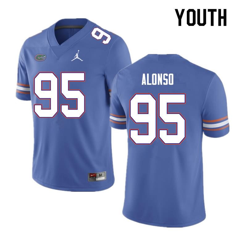 Youth NCAA Florida Gators Lucas Alonso #95 Stitched Authentic Nike Blue College Football Jersey KZR7465IF